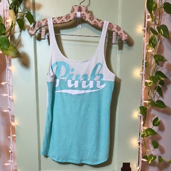 Women's PINK Victoria's Secret White Aqua Tank Top XS - Picture 2 of 6